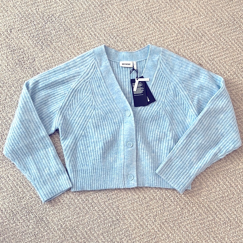 WEEKDAY light blue rib Cardigan size Small